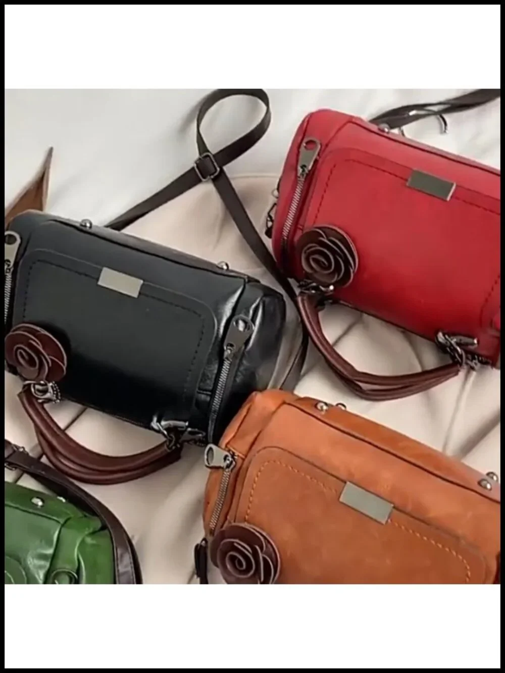 Faux Leather Satchel Bag Top Handle Crossbody Shoulder Purse Floral Zipper